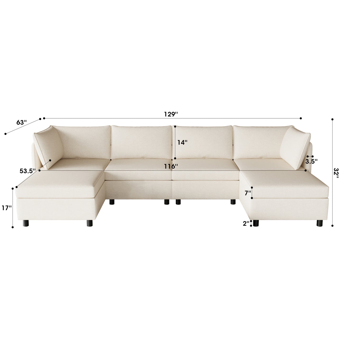 Modular Sectional Sofa, Convertible Sofa Seat With Storage, Sleeper Sectional Sofa Set, Fabric Flexible Modular Combinations for Living Room