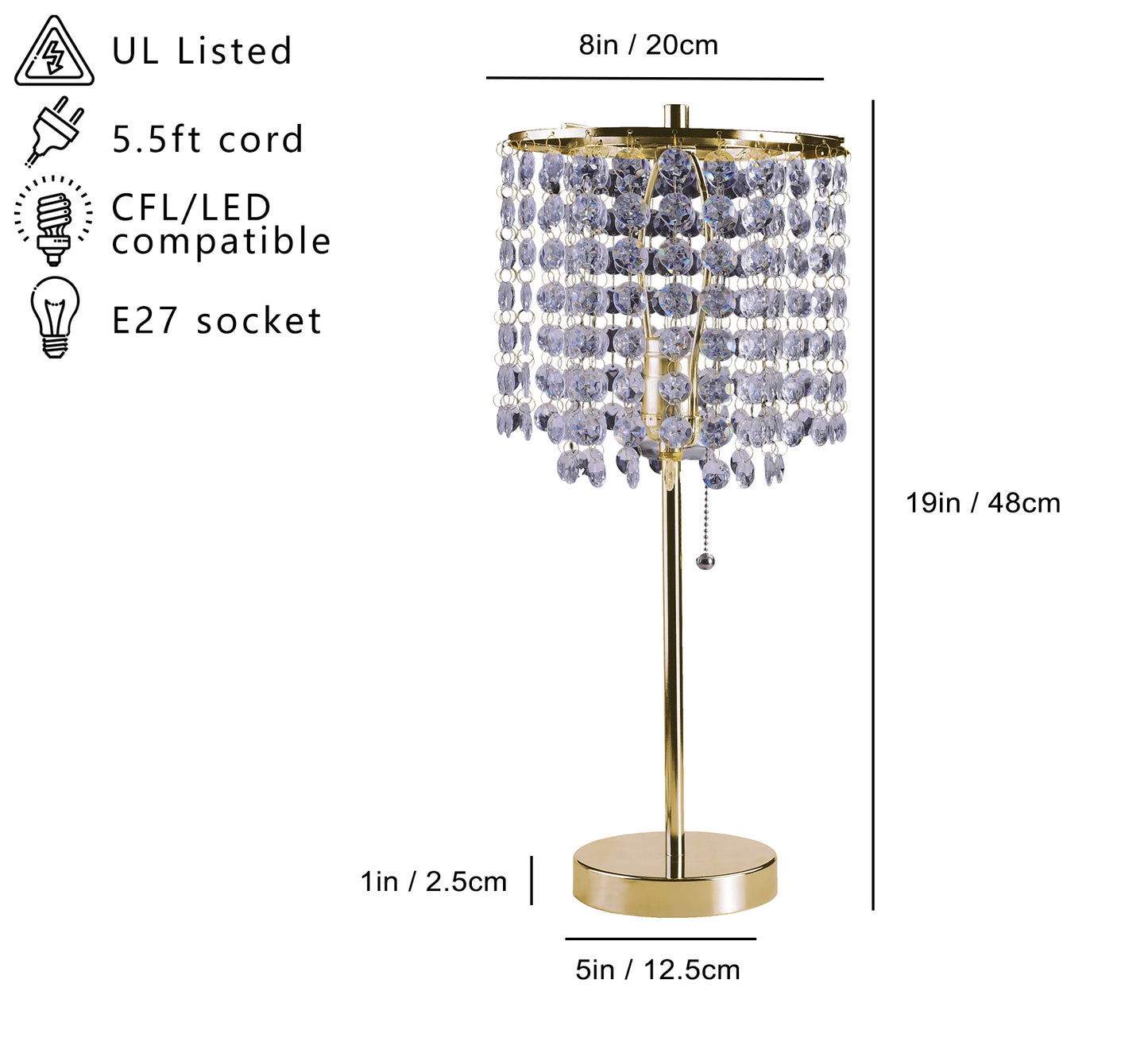 19"H GOLD CRYSTAL INSPIRED PULL TABLE LAMP (1PC/CTN) (0.43/4.22)