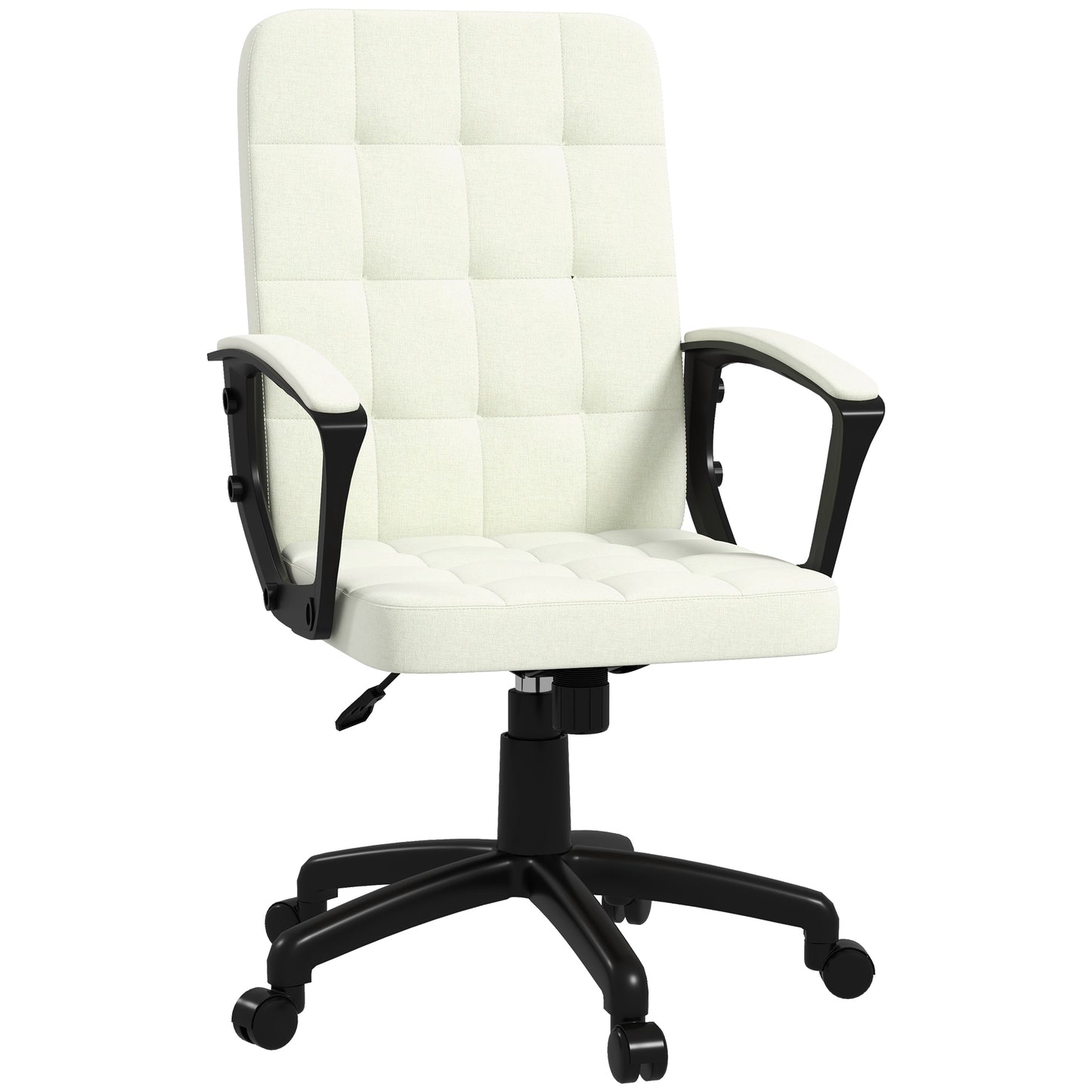 Fabric Office Chair, Computer Desk Chair, Swivel Task Chair with Arms, Adjustable Height, Swivel Wheels, Mid Back, Cream White