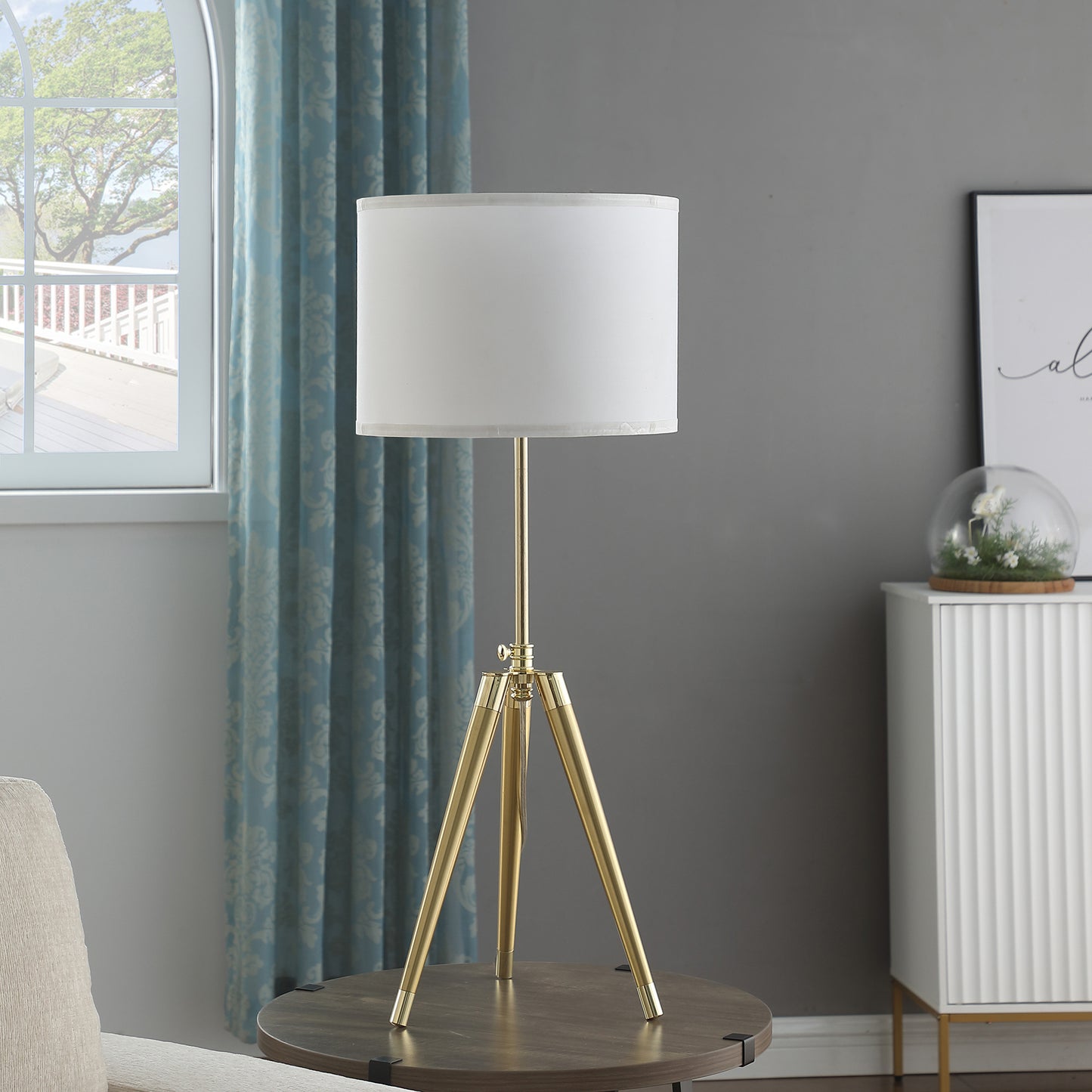 35.5" - 25.75"H Adjustable Hieght Brass/Shiny Gold Modern Tripod Table Lamp for Living Room, Nightstand Bedside Table Lamp for Bedroom, LED Lamp