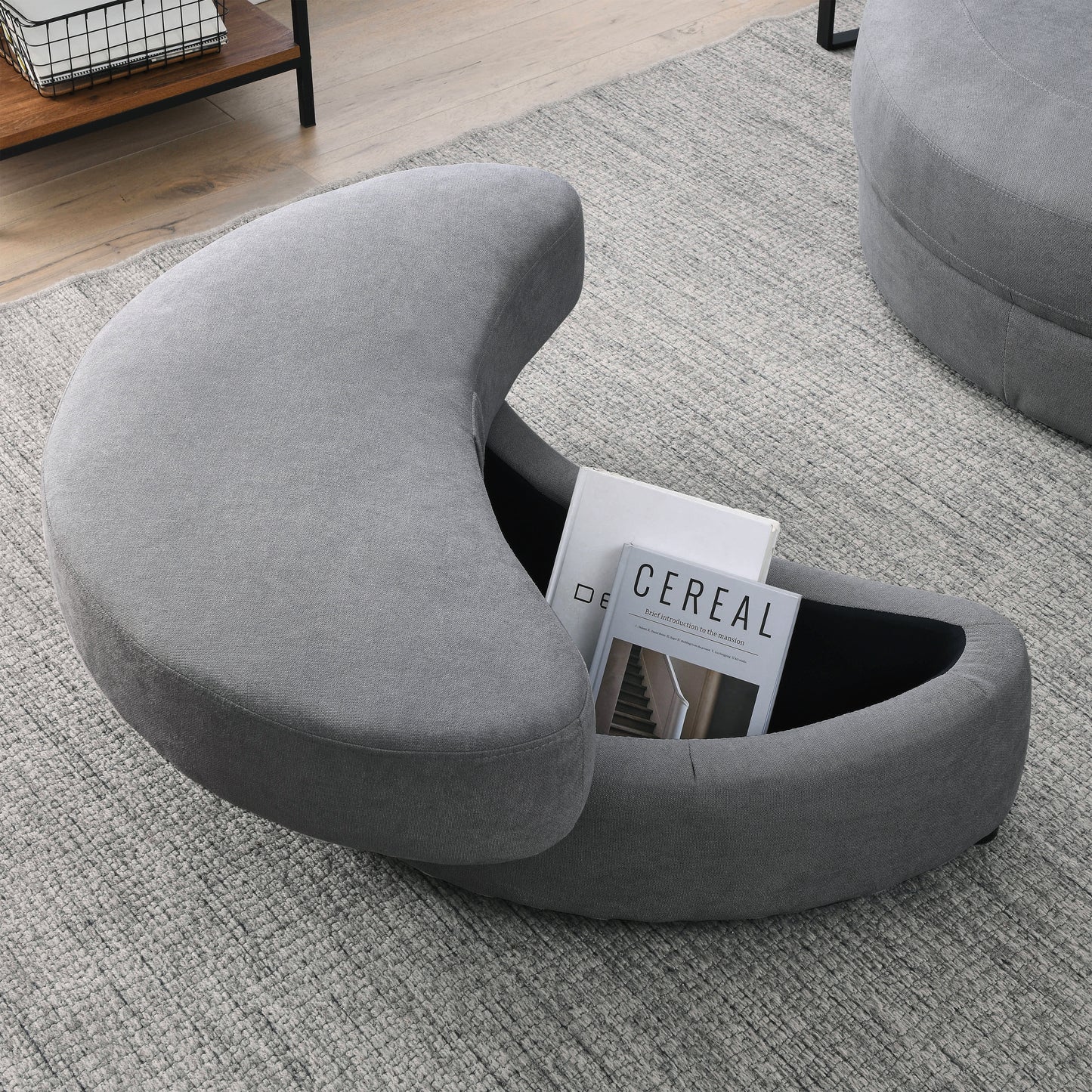 Welike Swivel Accent Barrel Modern Dark Grey Sofa Lounge Club Big Round Chair with Storage Ottoman Linen Fabric for Living Room Hotel with Pillows,2PCS.