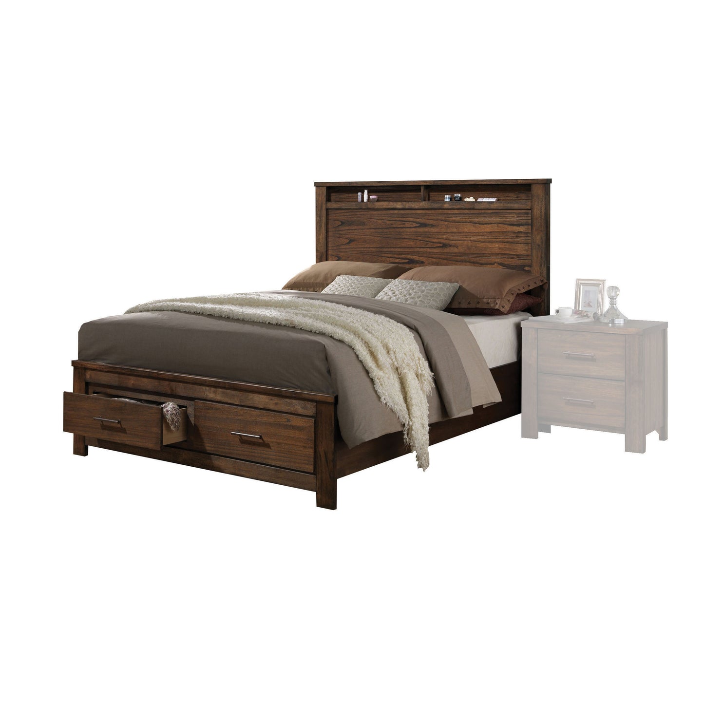 Merrilee Oak Finish EK Bed W/Storage