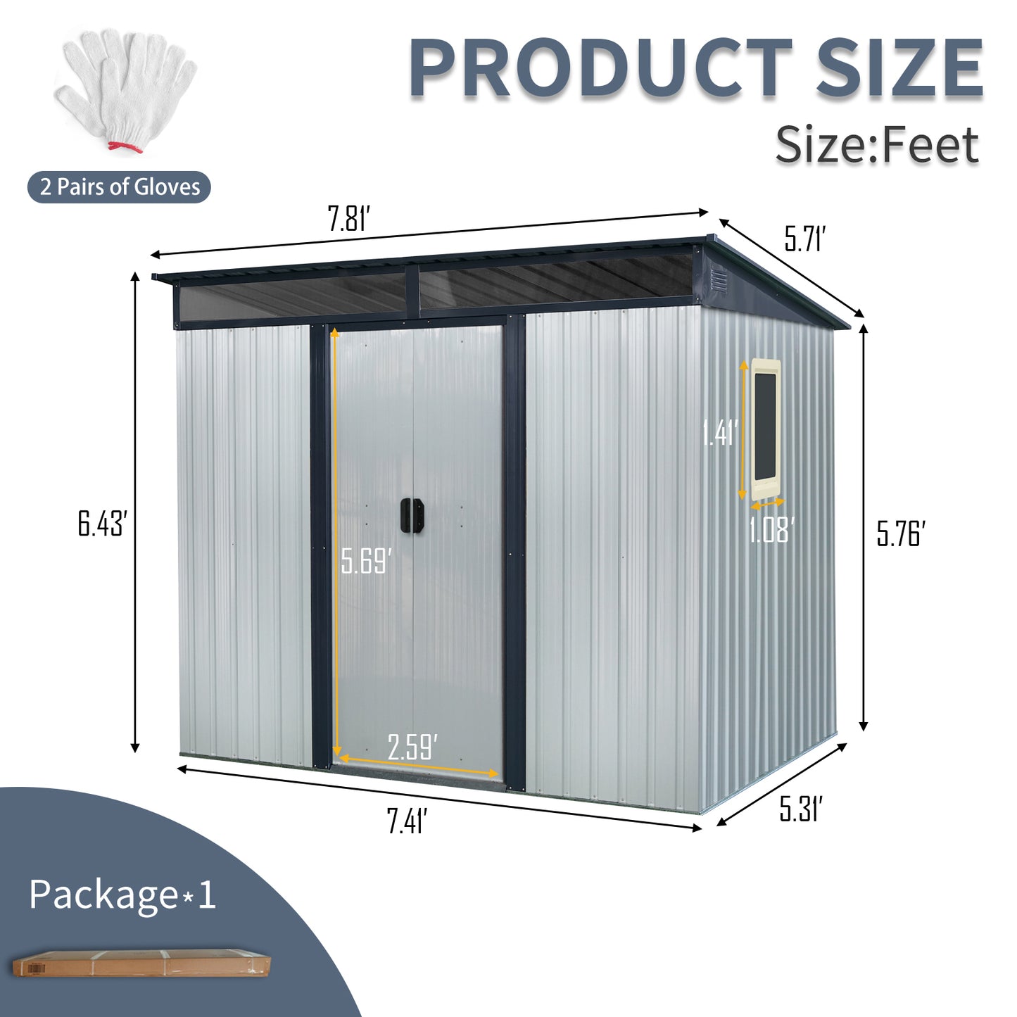 8 ft x 6 ft Outdoor Metal Storage Shed with Window and Transparent plate for Garden, Lawn (White and Black)