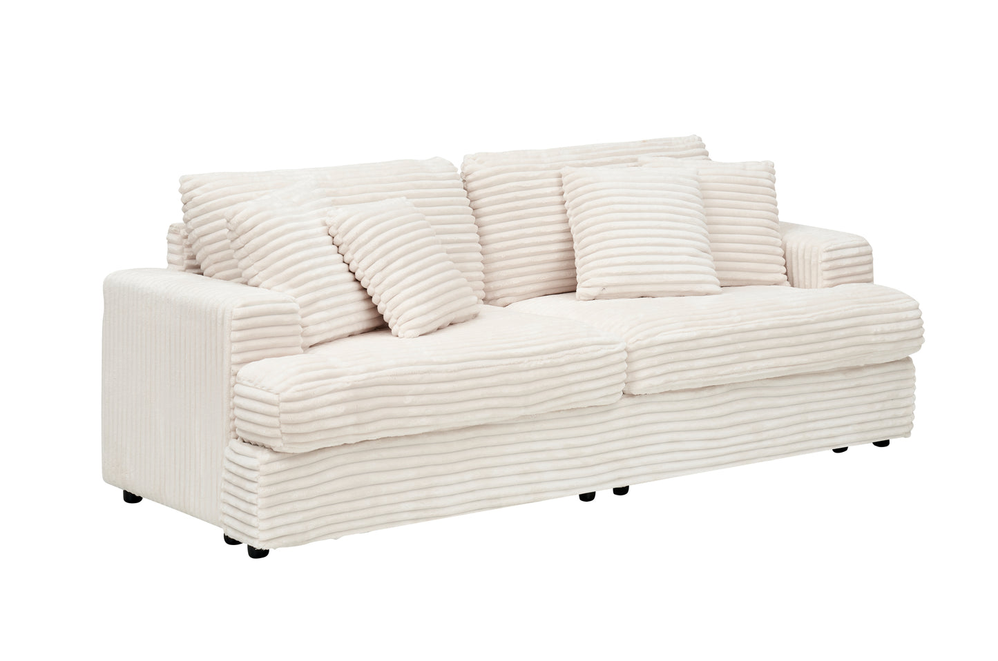 79.3 inches long, Corduroy Sofa, with 4 Matching Toss Pillows Sleek Design Spacious and Comfortable 3 Seater Couch for Modern Living Room,WHITE