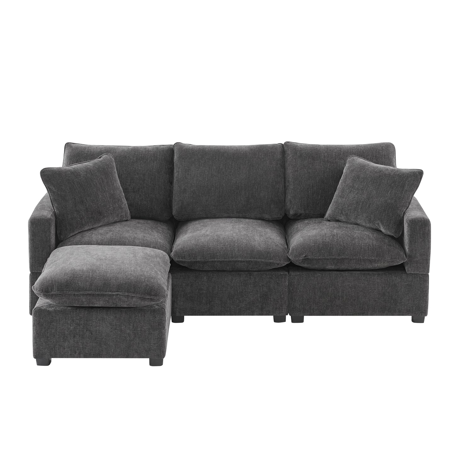 86*57" Modern Modular Sofa, 4 Seat Chenille Sectional Couch Set with 2 Pillows Included, Freely Combinable Indoor Funiture for Living Room, Apartment, Office, 2 Colors