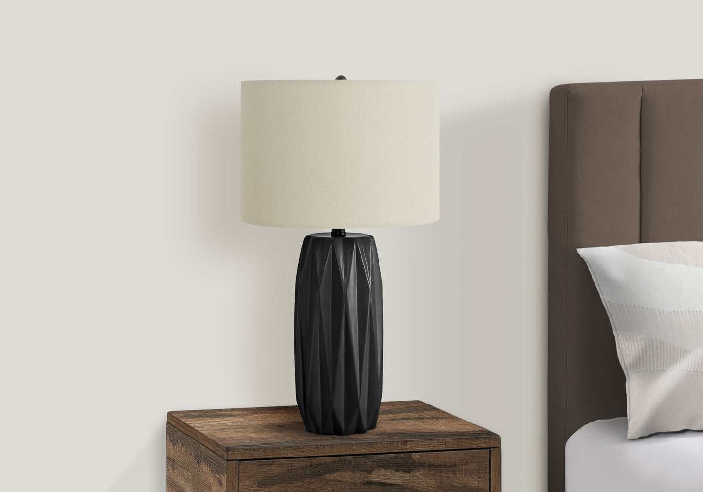 Lighting, 25"h, Table Lamp, Black Ceramic, Ivory / Cream Shade, Contemporary