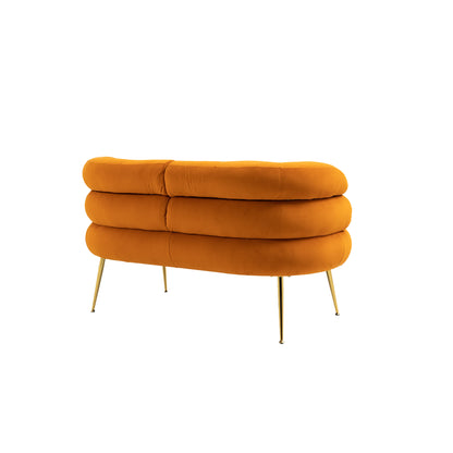 COOLMORE Small Loveseat Sofa, Upholstered Mini Couch with Curved Backrest with Stylish Golden Decor, Small Comfy Love Seat Leisure Accent Couch for Living Room, Bedroom, Office (Orange)