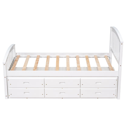 Twin Size Platform Storage Bed Solid Wood Bed with 6 Drawers,White