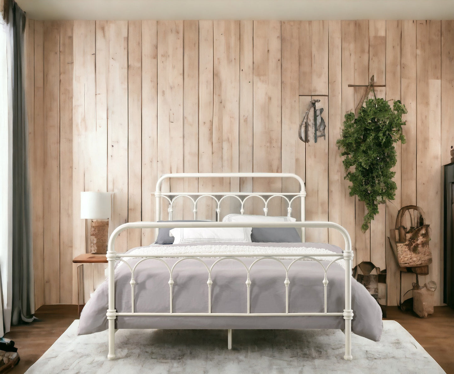 White Full Bed with Spindle Headboard