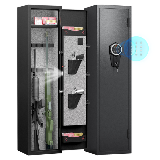 "High-Security Steel Rifle Cabinet - 3-4 Gun Capacity, Electronic Lock, Solid Bolts, Dual Alarms, LED Lighting, Silent Operation"