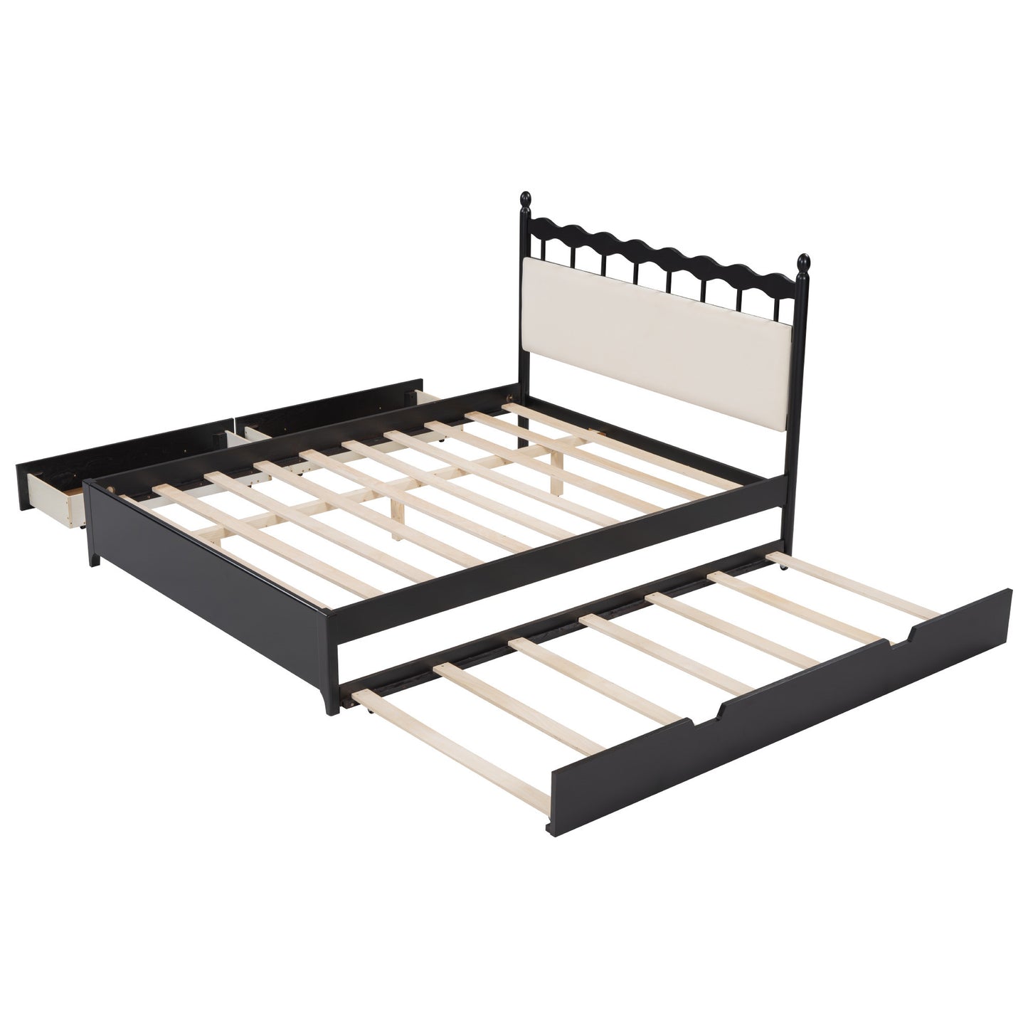 Queen Size Wooden Storage Platform Bed, with 2 Big Drawers, T Size Trundle ,Espresso