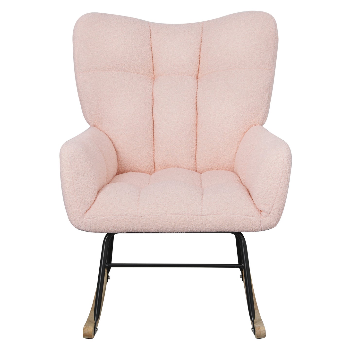 Teddy Fabric Rocking Chair, Modern Rocking Accent Chair for Nursery, Living Room, Bedroom, Pink