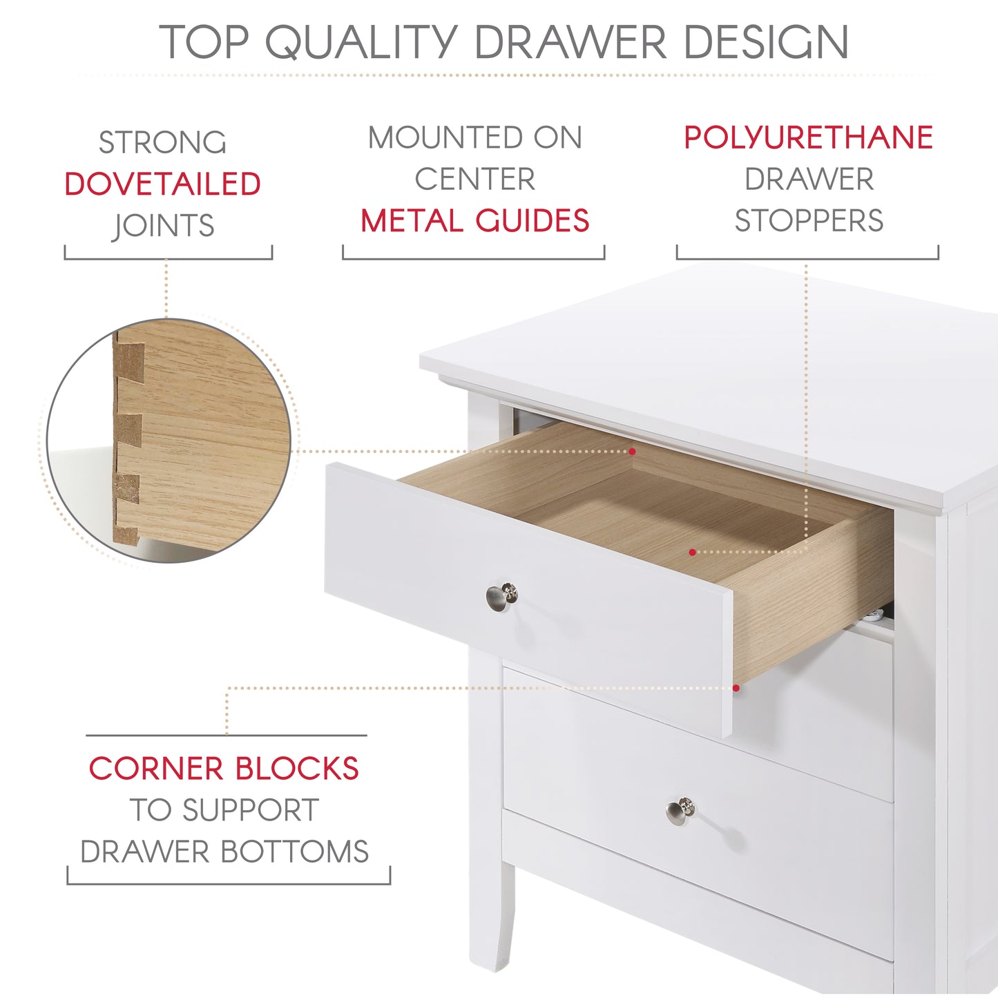 Elegant White Casual Nightstand