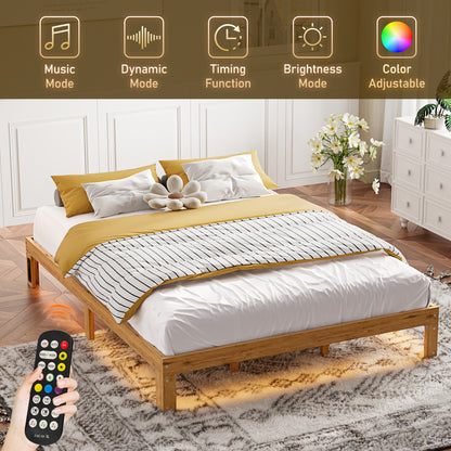 Queen Size Wood Platform Bed Frame-12 Inch Solid Wood Queen Bed Frame with Slat Support, No Box Spring Needed, Easy Assembly-Rustic Pine