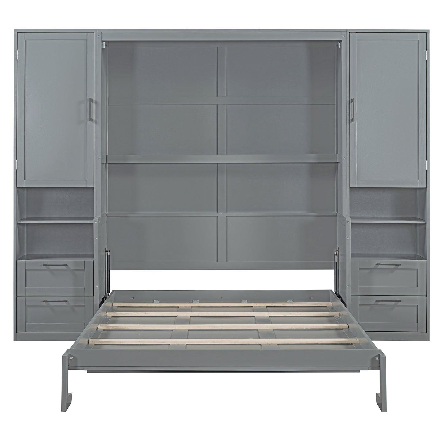 Queen Size Murphy Bed Wall Bed with Closet ,Drawers and Shelves,Gray