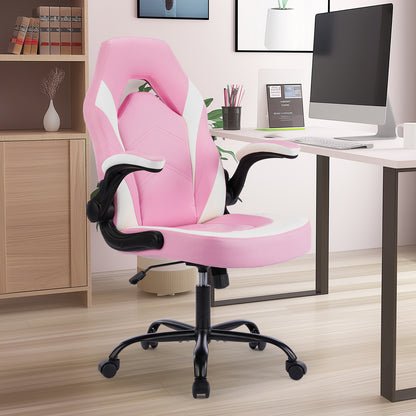 Sweetcrispy Gaming Chair - PU Leather Computer Chair Ergonomic Office Chair with Lumbar Support, Height Adjustable Rolling Desk Chairs with Flip-up Armrests