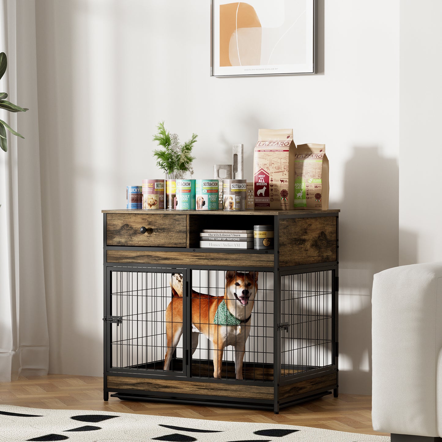 Furniture Dog Cage Crate with Double Doors ,Rustic Brown,31.5"WX22.64"DX30.59"H