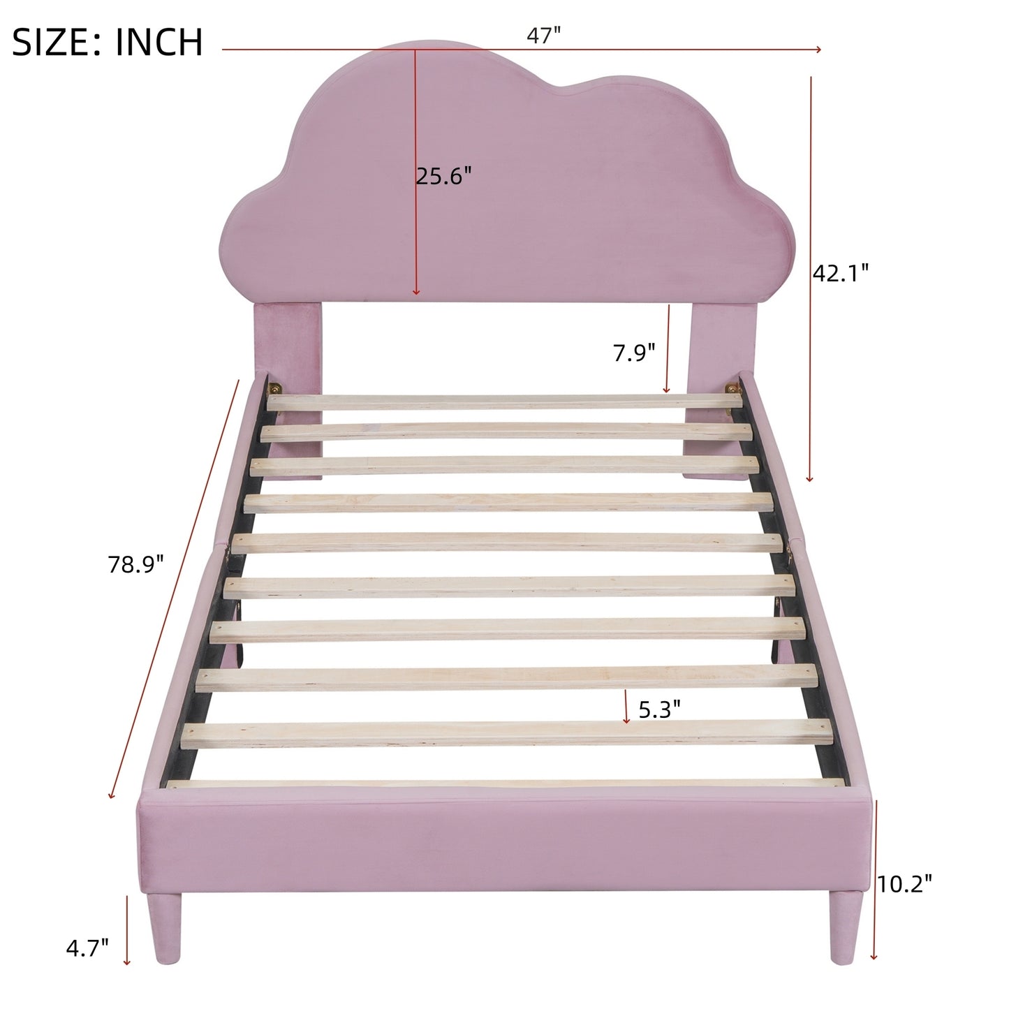 Twin Size Upholstered Cloud-Shape Bed ,Velvet Platform Bed with Headboard,No Box-spring Needed,Pink