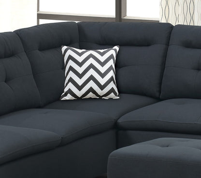 Living Room Furniture Black Cushion Sectional w Ottoman Linen Like Fabric Sofa Chaise