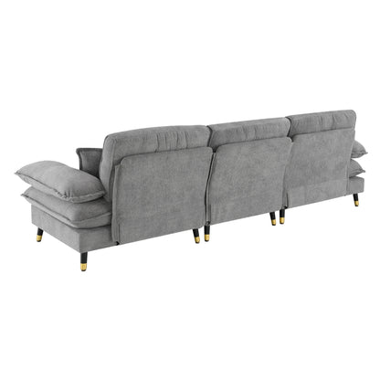 106*66.5" L shaped Convertible Sectional Sofa,4 Seat Tufted Couch Set with Two-tone Adjust Legs,Cloud Chenille Fabric,Movable Ottoman for Living Room,  Apartment,Office,3 Colors