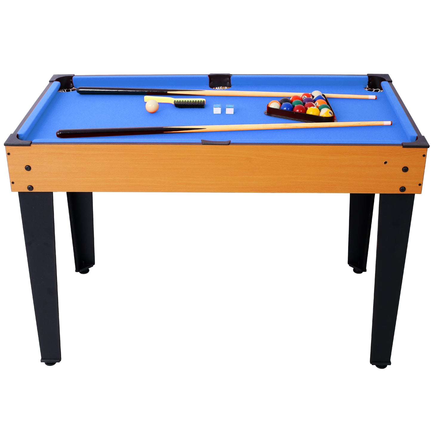 5-in-1 Multi-Game Table - Billiards, Push Hockey, Foosball, Ping Pong, and Basketball  brown /blue