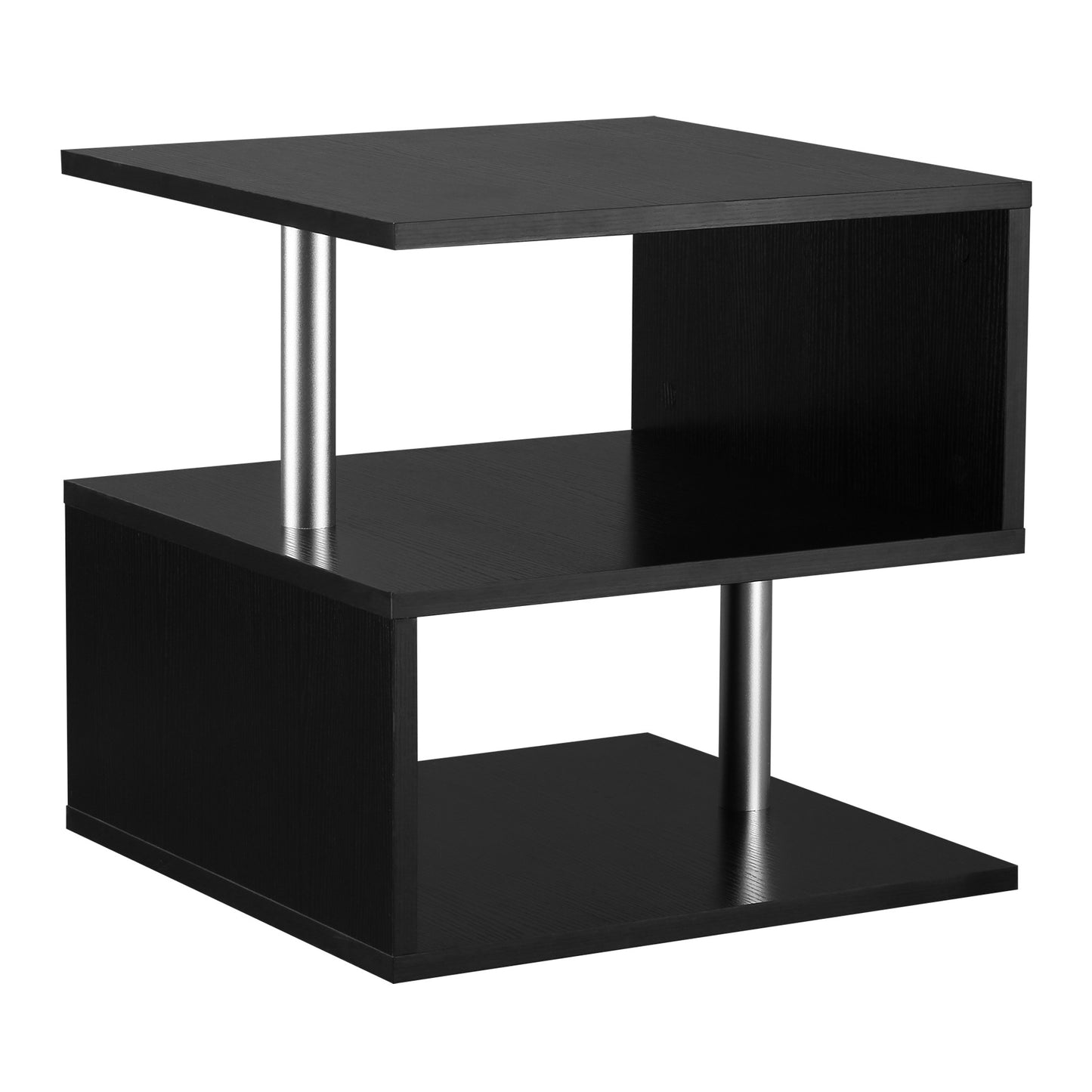 20' Modern End Table, Accent Side Table, S-Shaped Coffee Table with Storage Shelf and Steel Poles, Black
