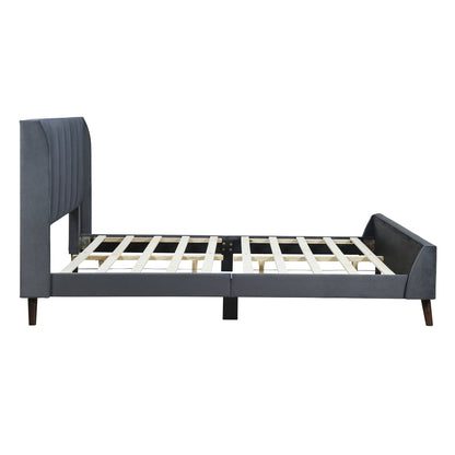 Queen Size Upholstered Platform Bed, Velvet, Gray