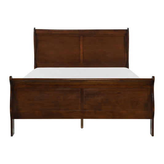 Classic Louis Philipe Style Full Bed Brown Cherry Finish 1pc Traditional Design Bedroom Furniture Sleigh Bed