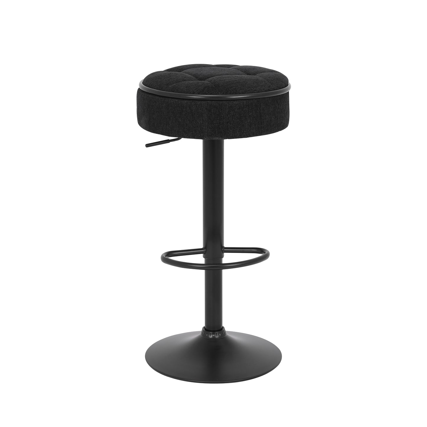 Round Storage Bar Stool Set of 2, Black Linen Height Adjustable Barstool, 360°Counter Height Swivel Stool, Armless Bar Chair with Metal Frame for Kitchen Counter Dining Living Room