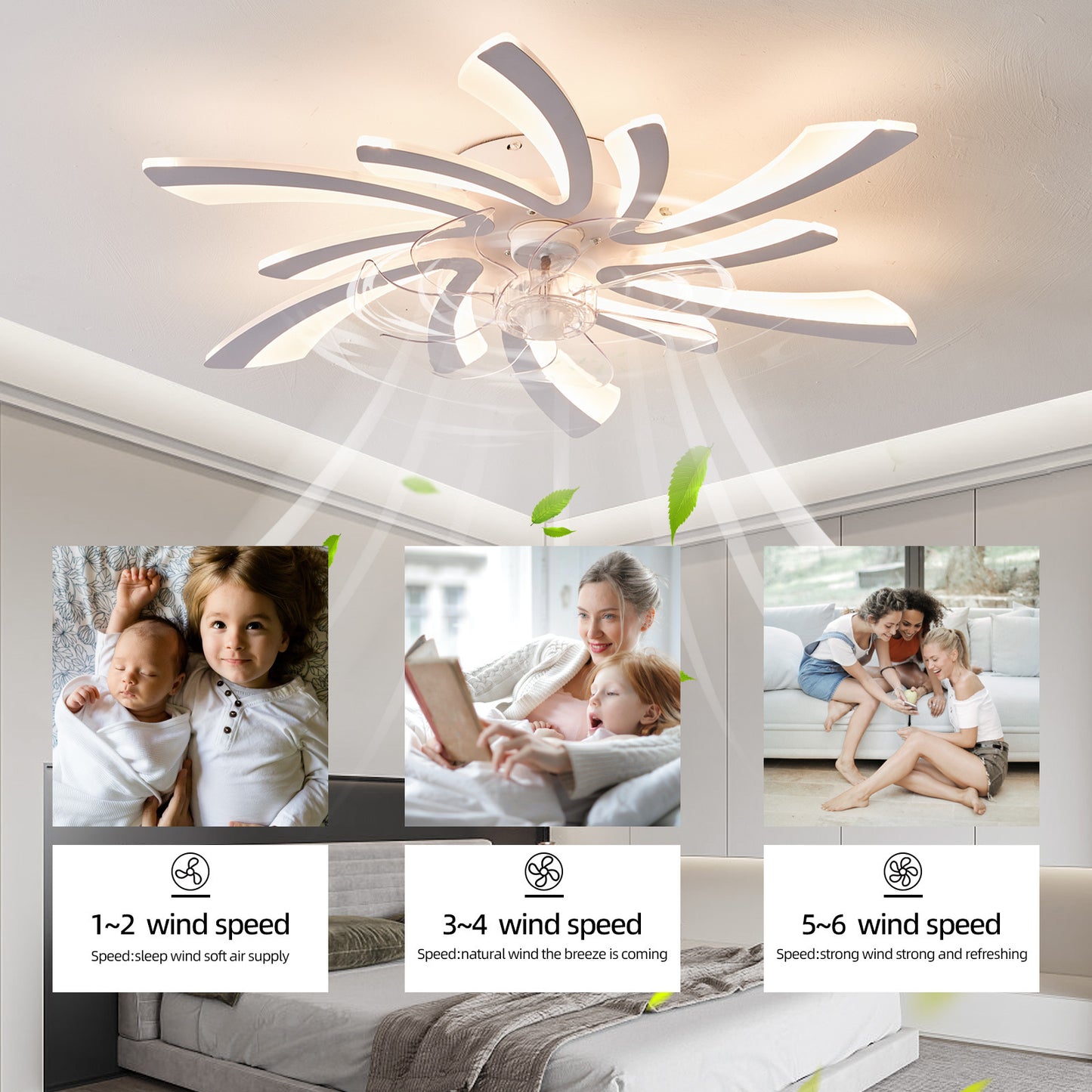 30.7In Ceiling Fan with Lights, Remote Control 3 Color Temperatures,6 Gear wind Speed Fan Light