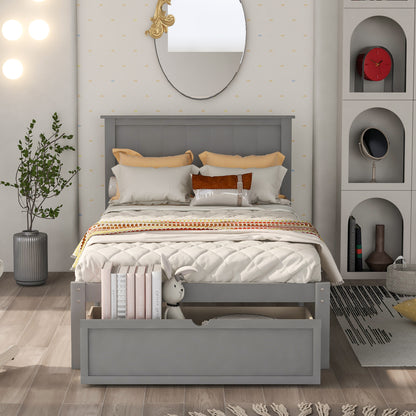 Twin Size Platform Bed with Under-bed Drawer, Gray