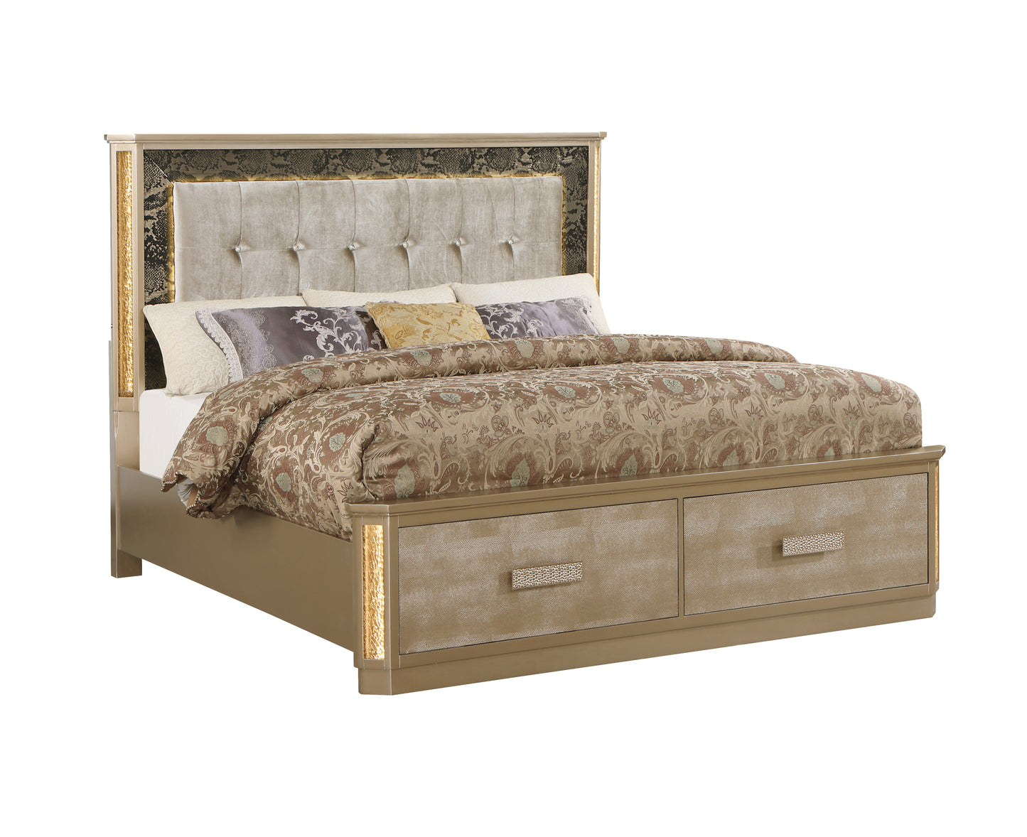 Queen 4PC Bedroom set Made with Wood in Gold