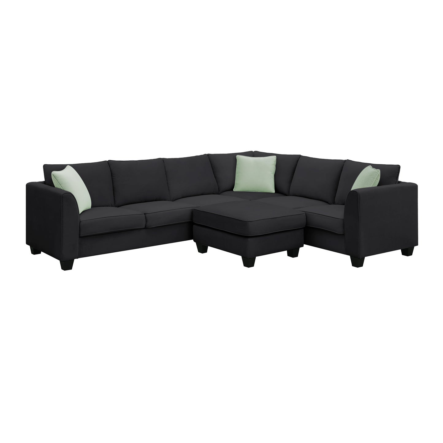 112x87" Sectional Sofa Couches Living Room Sets, 7 Seats Modular Sectional Sofa with Ottoman, L Shape Fabric Sofa Corner Couch Set with 3 Pillows, Black(New of GS008210AAB)