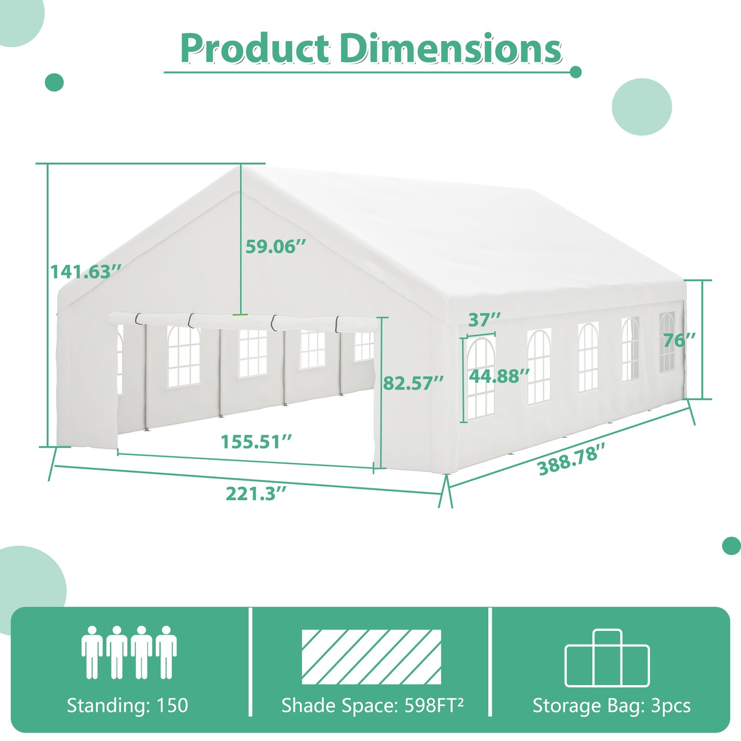 20x32FT Party Tent Heavy Duty, Large Wedding Event Shelters with 3 Storage Bags & Removable Sidewalls, Outdoor Canopy Gazebo Commercial Tents for Parties Carport Camping Garden Patio