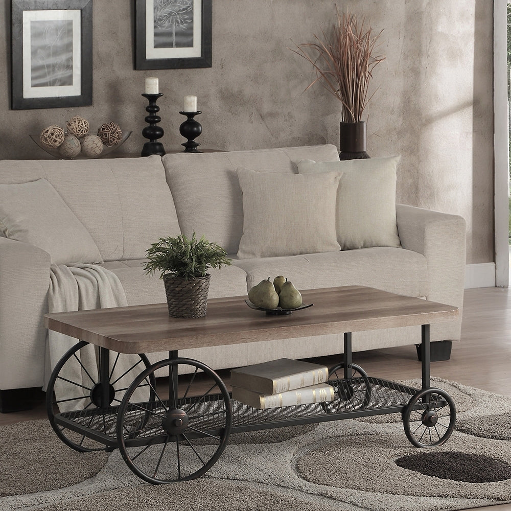 Oak and Antique Grey Coffee Table with Shelf