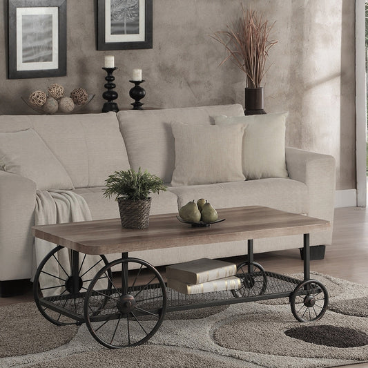 Oak and Antique Grey Coffee Table with Shelf