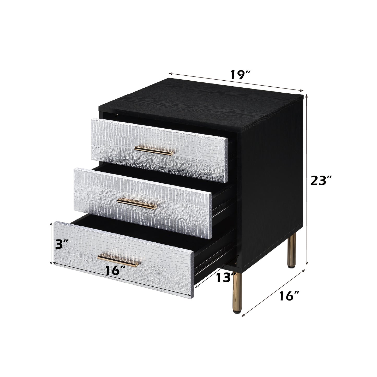 Myles Black, Silver & Gold Finish Nightstand