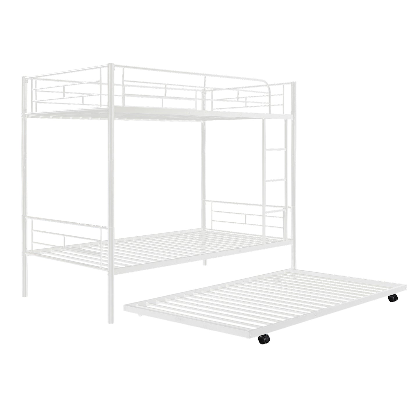 Twin-Over-Twin Metal Bunk Bed With Trundle,Can be Divided into two beds,No Box Spring needed ,White ( old sku: MF194806AAK )