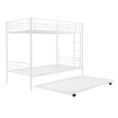 Twin-Over-Twin Metal Bunk Bed With Trundle,Can be Divided into two beds,No Box Spring needed ,White ( old sku: MF194806AAK )