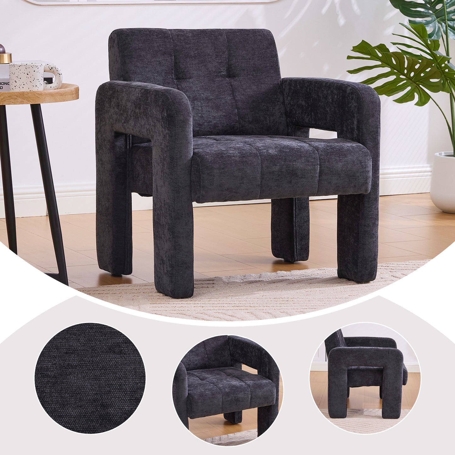 Modern Minimalist Casual Single Armchair Living Room, Bedroom, Office Area Upholstered Chair Comfortable Padded Armchair Nordic Style Casual Seating