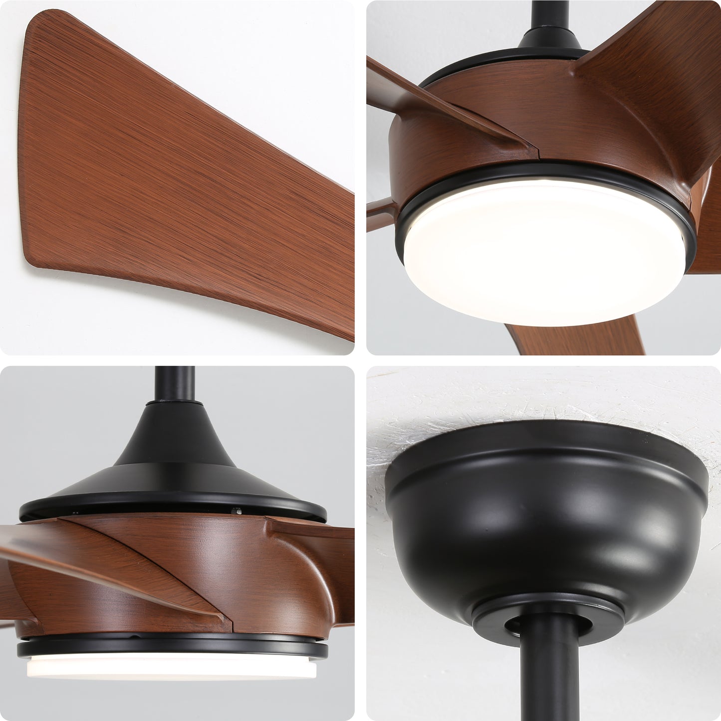 52 Inch Modern Ceiling Fan With 3 Color Dimmable 5 ABS Blades Remote Control Reversible DC Motor With Led Light