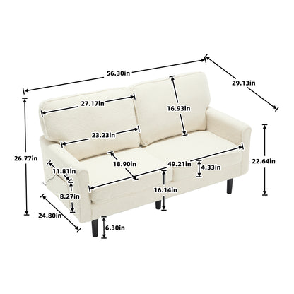 COOLMORE Loveseat Sofa, Mid Century Modern Love Seat, 2 Seater Sofa Couches for Living Room, Small Couch with USB & Removable Pillow Cover, Comfy Couch for Bedroom, Apartment (Beige)