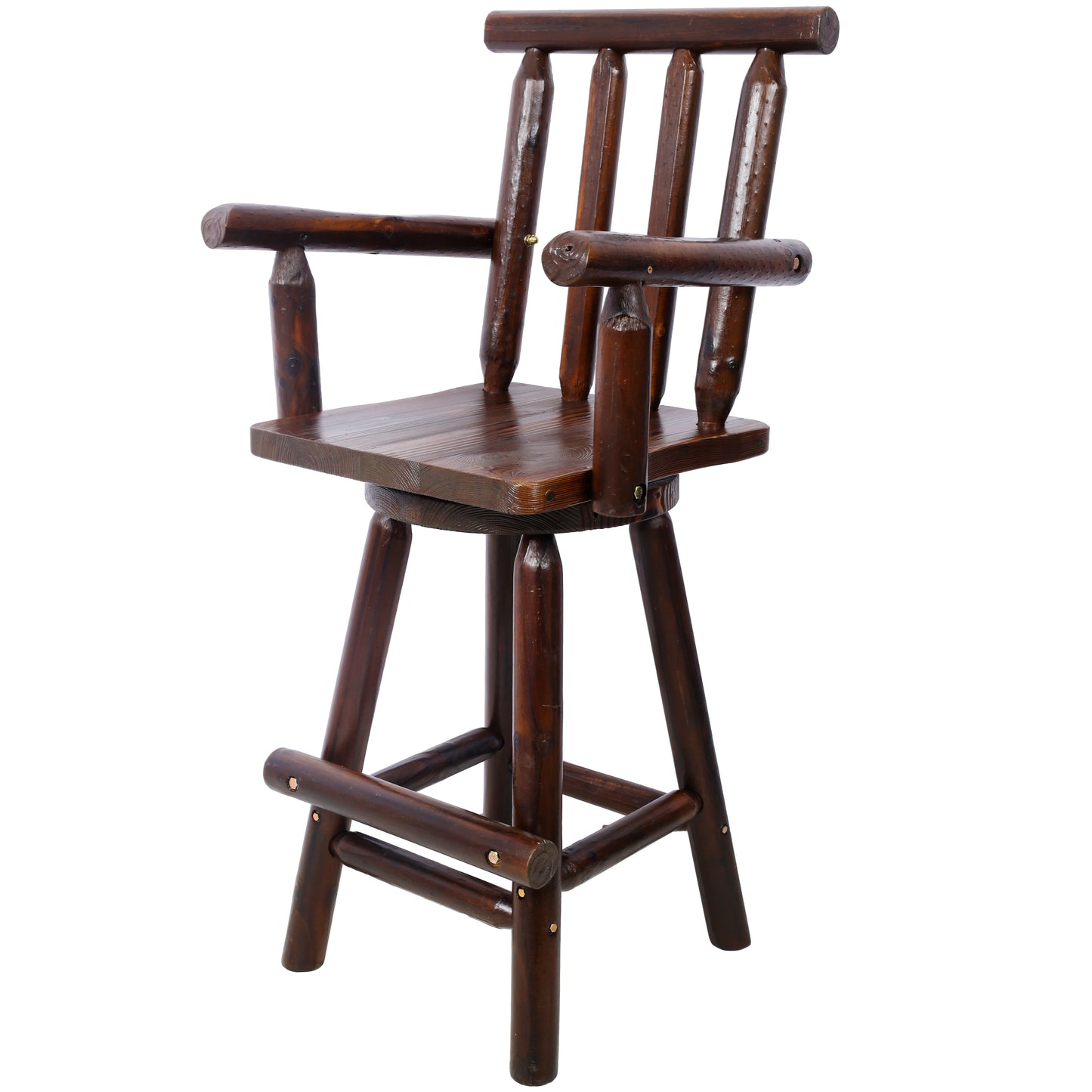 Rustic Bar Stool - Fir Wood Construction, Chair with Footrest,Wide Armrest, Rustic Kitchen Stool, Tall Bistro Chair for Dining Room, Restaurant, Pub, 4-Foot,brown color