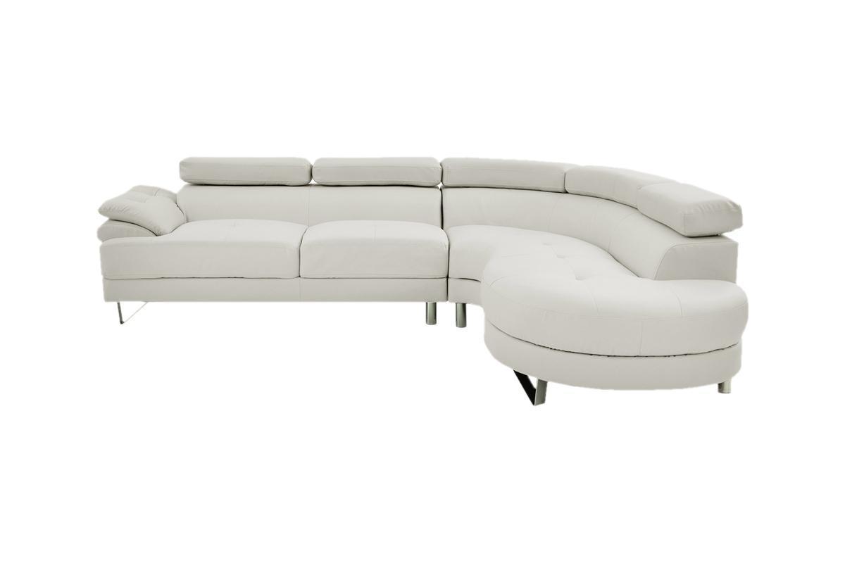 Living Room Furniture Sectional Sofa 2pc Set White Faux Leather Flip-up Headrest Sofa Chaise