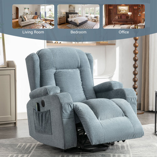 Power Lift Recliner Chair Recliners for Elderly with Heat and Massage Recliner Chair for Living Room with Infinite Position and Side Pocket,USB Charge Port(BLUE)