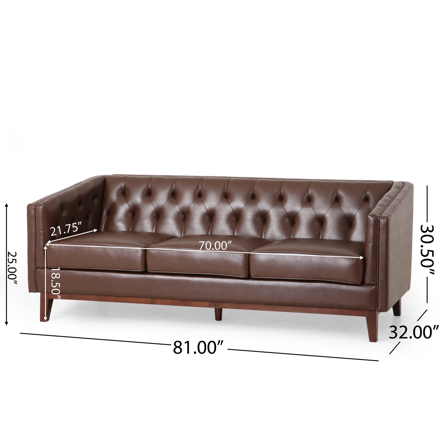 Mirod 81'' PU Sofa,Tufted Back,Solid Wood legs,Living Room and Study