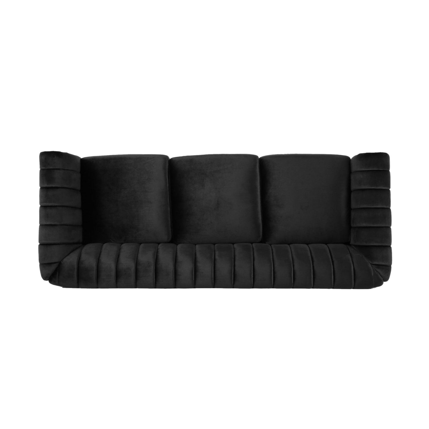 84-Inch Black 3-Seater Velvet Sofa – Button Tufted with Nailhead Trim, Curved Backrest, and Rolled Arms, Stylish and Elegant Couch for Modern Living Rooms, Durable Upholstery, Luxury Design