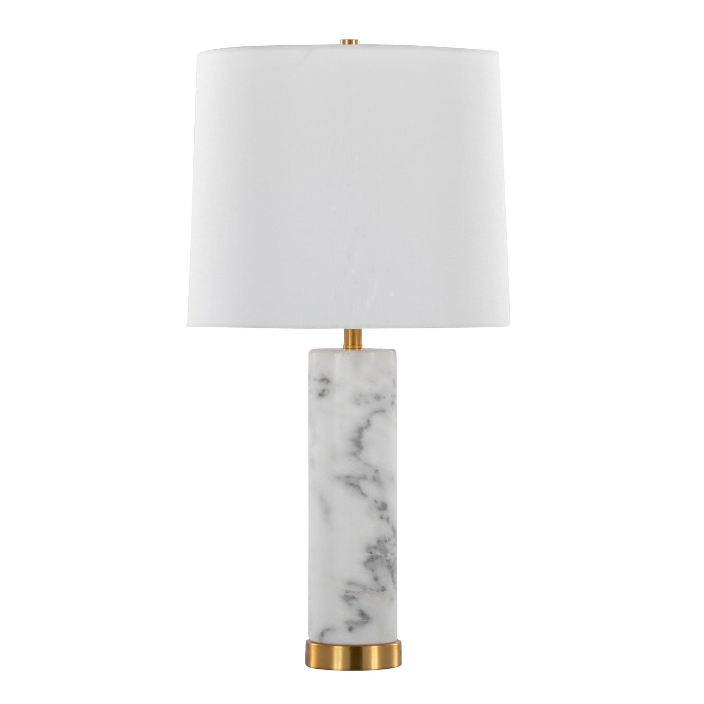 Marabella 26" Contemporary Marble Table Lamp in White Marble and Brass Metal with White Linen Shade by LumiSource - Set of 2