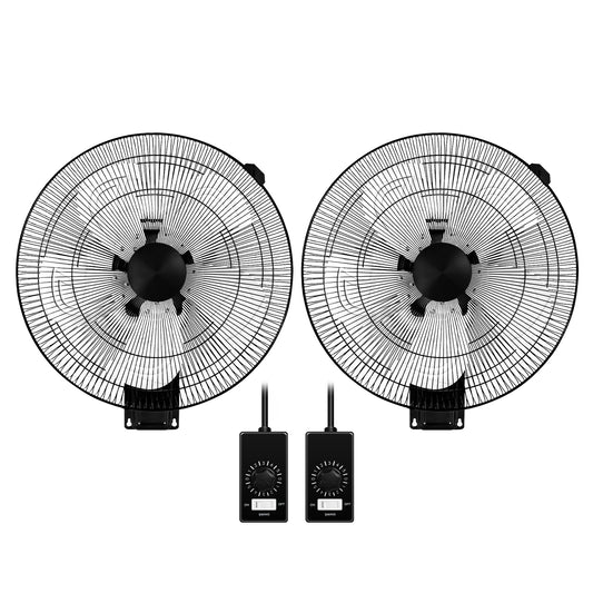 2Pack HealSmart 18 Inch Household Commercial Wall Mount Fan, 90 Degree Horizontal Oscillation, 5 Speed Settings, Black