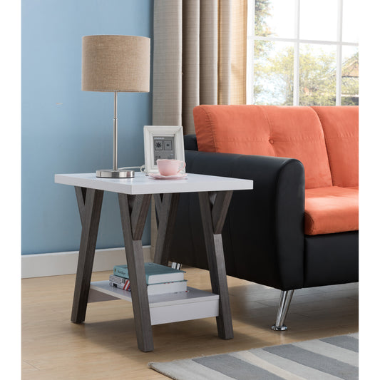Modern White End Table, Chair Side End Table for Living Room with Shelf Display